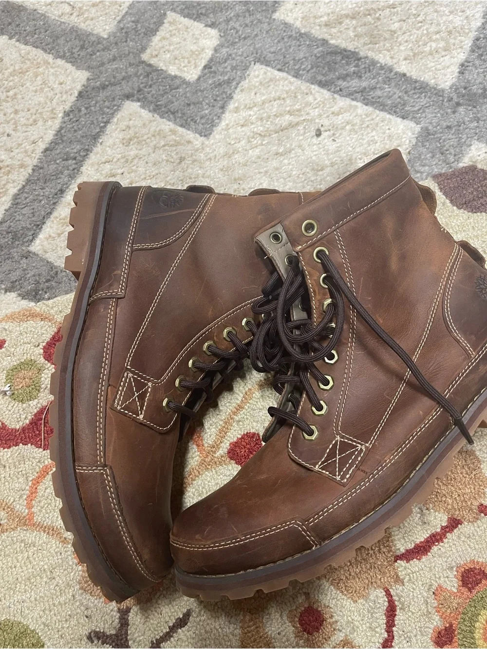Used Timberland Men's Brown earth keepers Leather Lace-Up Boots Size 12, Great